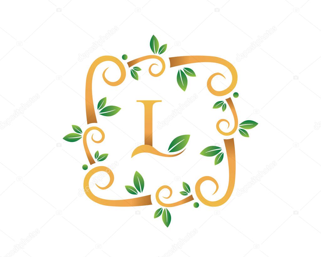 Elegant Floral L Letter With Gold Branch Logo