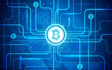Modern Ultra Hd Bitcoin ağ teknolojisi afiş illüstrasyon madencilik