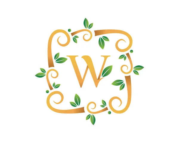 Elegante Floral Carta Con Logotipo Rama Oro — Archivo Imágenes Vectoriales