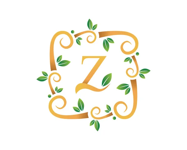 Eleganter Floraler Buchstabe Mit Goldenem Zweig Logo — Stockvektor