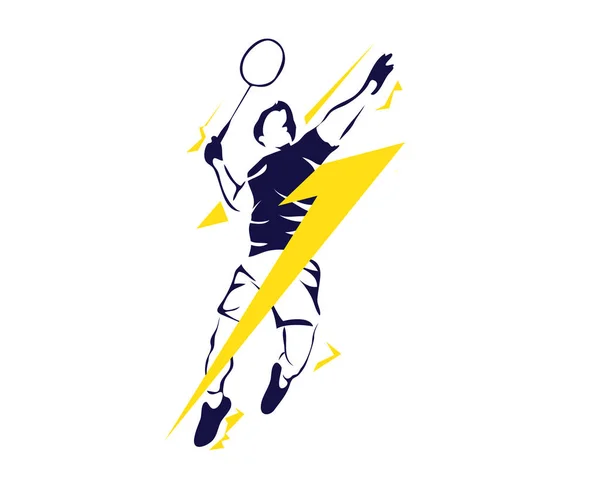 Modern Passionate Badminton Player Action Logo Super Lightning Smash — Stock Vector