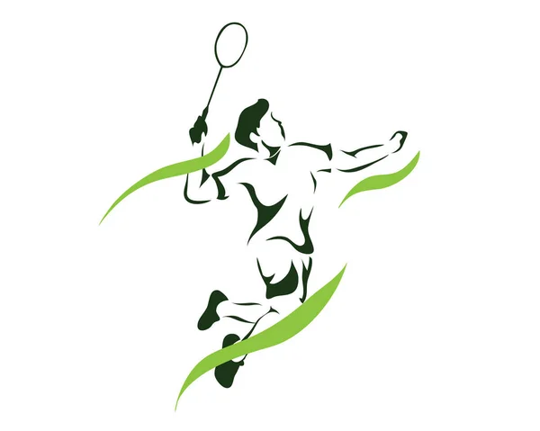 Moderno Jugador Apasionado Bádminton Acción Logo Punto Juego Llama Verde — Archivo Imágenes Vectoriales