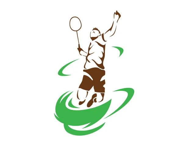 Eylem Logo Tornado Smash Uçan Modern Tutkulu Badminton Oyuncu — Stok Vektör