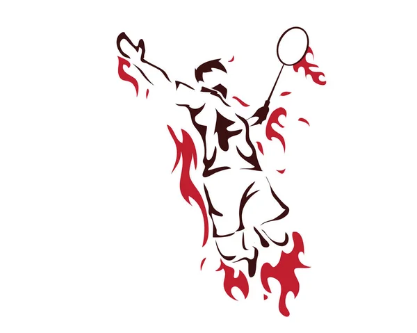 Jogador Badminton Apaixonado Moderno Logotipo Ação Momento Vitória Apaixonado Smash —  Vetores de Stock