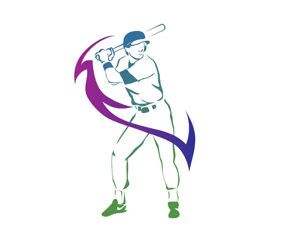 Professionele Honkbal Sport Atleet Actie Logo Agressief Brand Smash — Stockvector