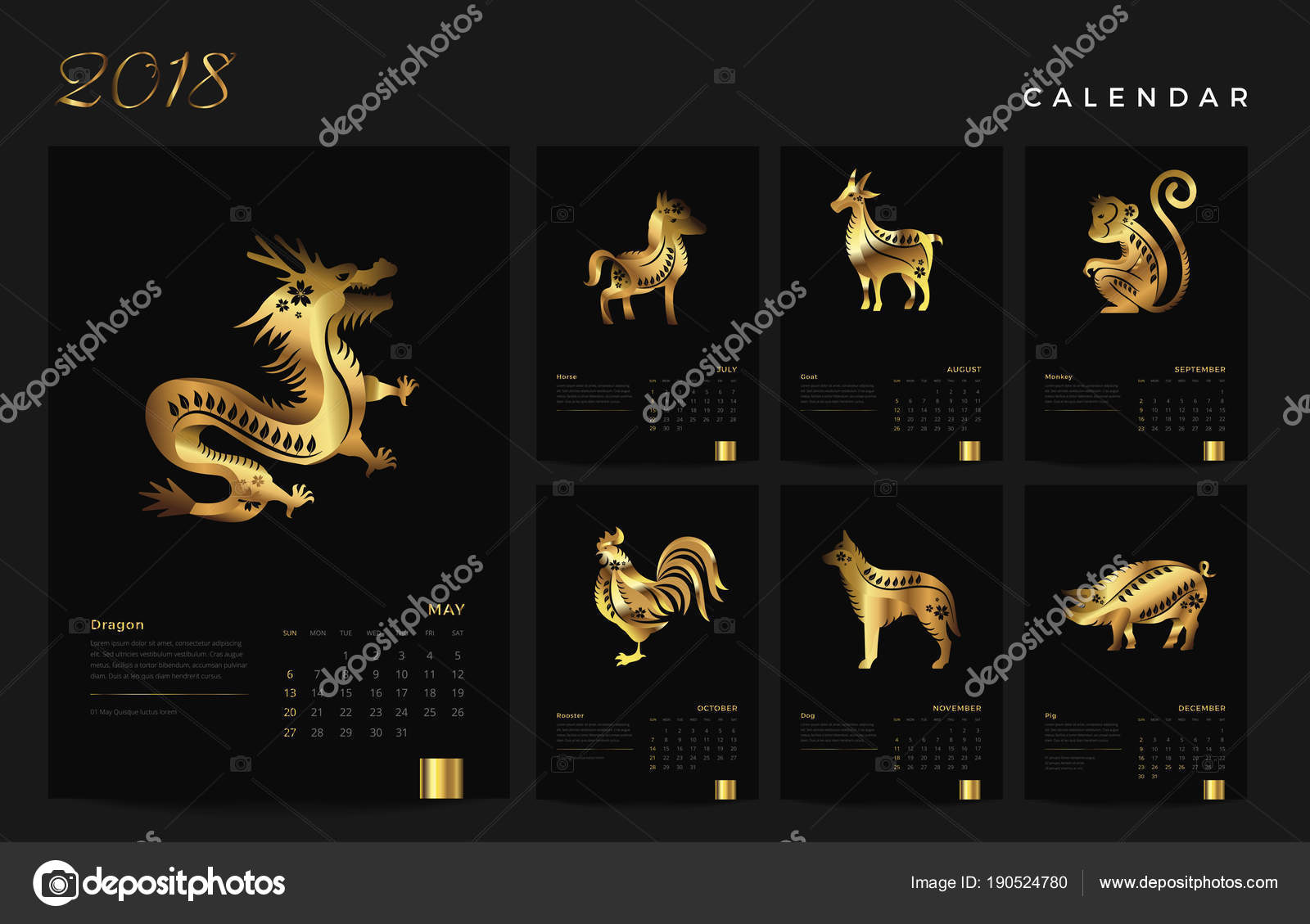 Modern Elegant Gold Chinese Zodiac Animals 2018 Calendar Illustration Stock Vector Image by ©naulicreative #190524780 Modern Elegant Gold Chinese Zodiac Animals 2018 Calendar Illustration Stock Vector Image by ©naulicreative #190524780