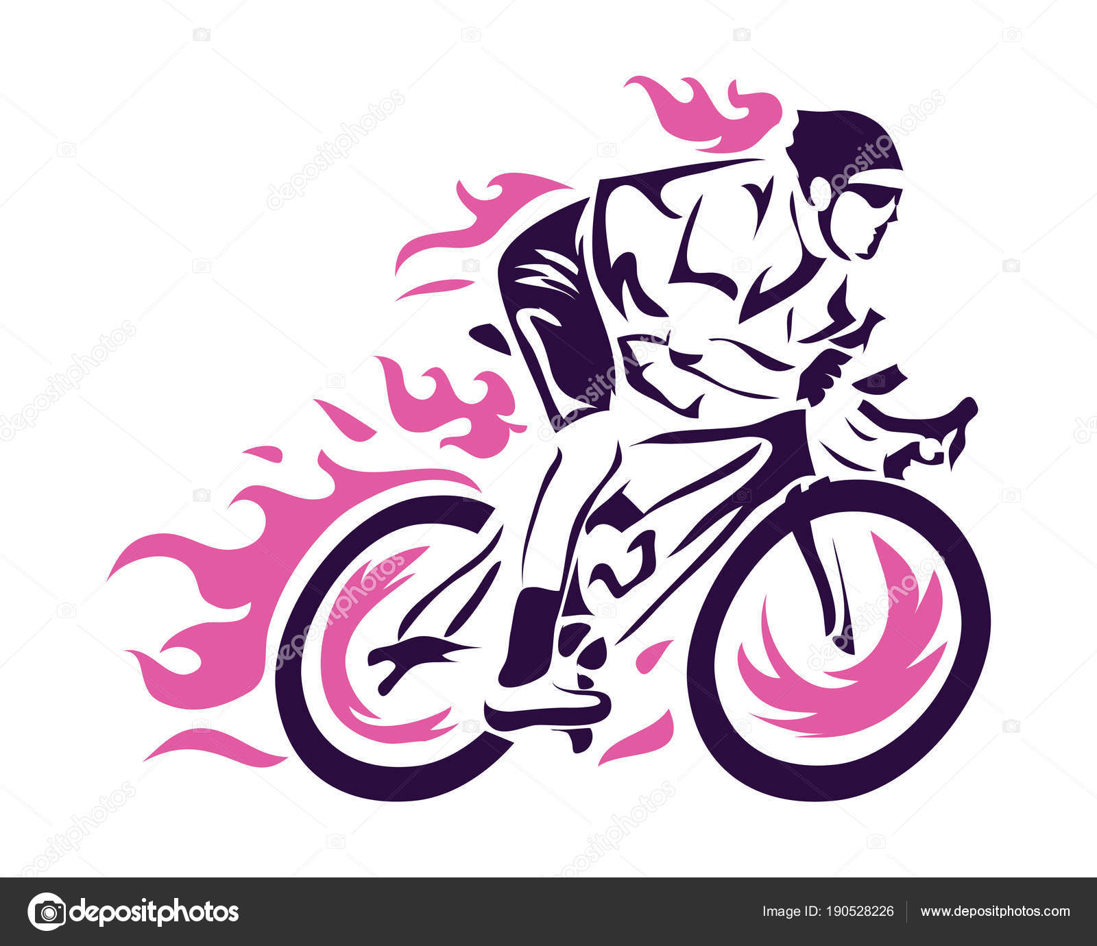 Logo Silueta Acción Ciclista Moderna Ciclista Llama Púrpura Vector