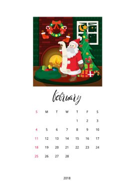 Merry Christmas kutlama 2018 Takvim şablonu - Şubat