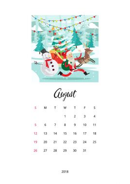 Merry Christmas kutlama 2018 Takvim şablonu - Ağustos