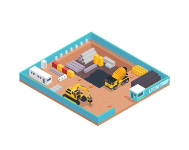 Modern izometrik inşaat Site illüstrasyon, Infographic, Oyunlar, çocuk kitapları için uygun ve diğer grafik ilgili varlıkları.