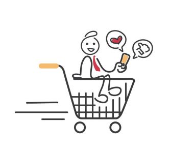 Yaratıcı E-Ticaret İş İpuçları çöp adam illüstrasyon kavramı - Postitive müşteri için alışveriş deneyimi sağlamak