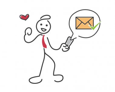 Yaratıcı E-Ticaret İş İpuçları çöp adam illüstrasyon kavramı - müşteri satın alma işlem ayrıntılarını e-posta ile bildir