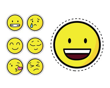 Sevimli düz Emoji yama moda, etiket, yamalar, baskı, Web, uygulama, sosyal medya ve ilgili diğer grafik için uygun kümesi