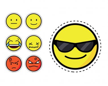 Sevimli düz Emoji yama moda, etiket, yamalar, baskı, Web, uygulama, sosyal medya ve ilgili diğer grafik için uygun kümesi