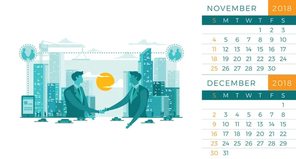 Modèle Moderne Illustration Calendrier Technologie Bureau 2018 Novembre Décembre — Image vectorielle