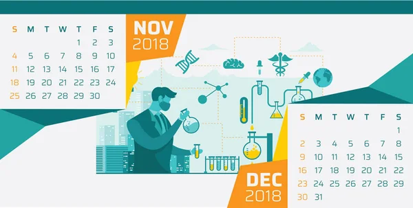 Modèle Moderne Illustration Calendrier Technologie Bureau 2018 Novembre Décembre — Image vectorielle