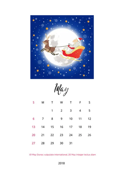 Feliz Natal Celebração 2018 Modelo Calendário Maio — Vetor de Stock