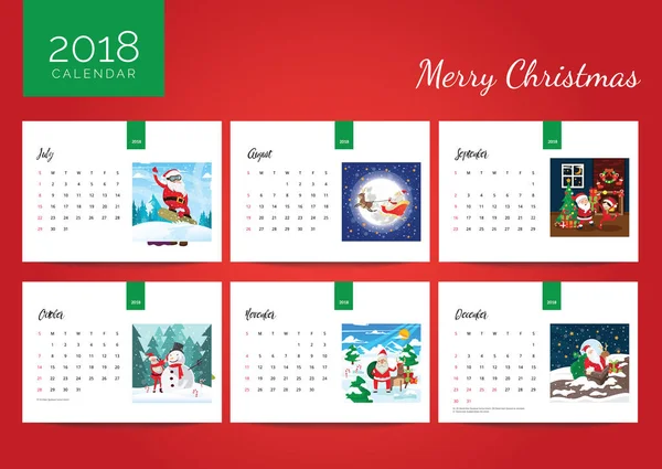 Καλά Χριστούγεννα Γιορτή 2018 Γραφείο Πρότυπο Ημερολογίου — Διανυσματικό Αρχείο