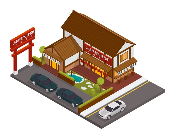 Edifício Comercial Isométrico Moderno Restaurante Estabelecimento Restaurante Japonês Tradicional Heritage —  Vetores de Stock