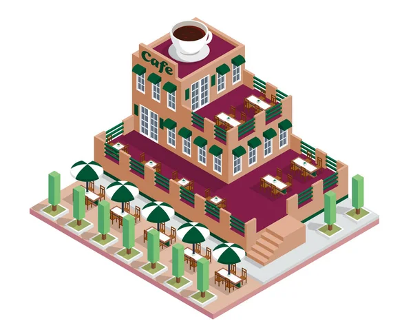 Edifício Restaurante Comercial Isométrico Moderno Establish Elegant High Class Coffee —  Vetores de Stock