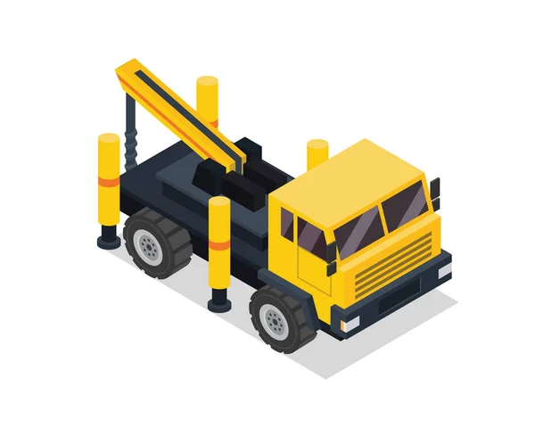 Illustration Moderne Véhicule Construction Isométrique Camion Grue Hydraulique — Image vectorielle