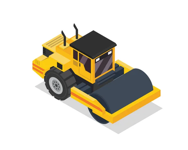 Moderne Isometrische Bouw Voertuig Illustration Road Roller — Stockvector