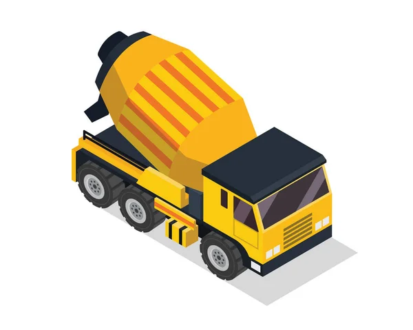 Moderne Isometrische Bauwagen Illustration Zementmischer Lkw — Stockvektor
