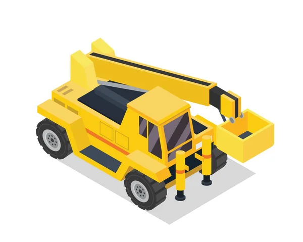 Ilustración Moderna Del Vehículo Construcción Isométrica Grúa Elevadora — Vector de stock