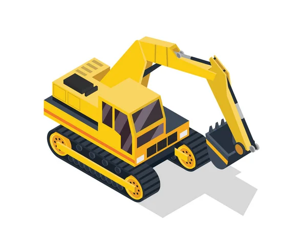 Ilustração Veículo Construção Isométrica Moderna Escavadeira — Vetor de Stock