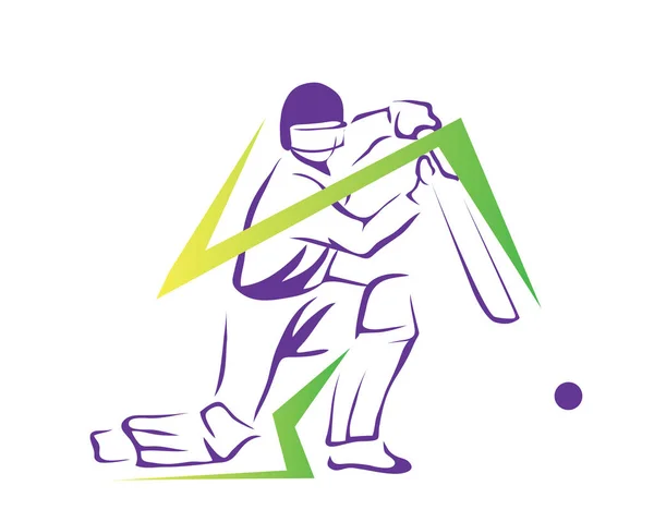 Apasionado Profesional Cricket Atleta Acción Logo — Archivo Imágenes Vectoriales
