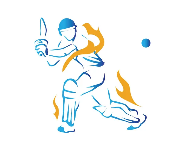 Apasionado Profesional Cricket Atleta Acción Logo — Archivo Imágenes Vectoriales