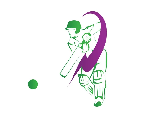 Apasionado Profesional Cricket Atleta Acción Logo — Archivo Imágenes Vectoriales