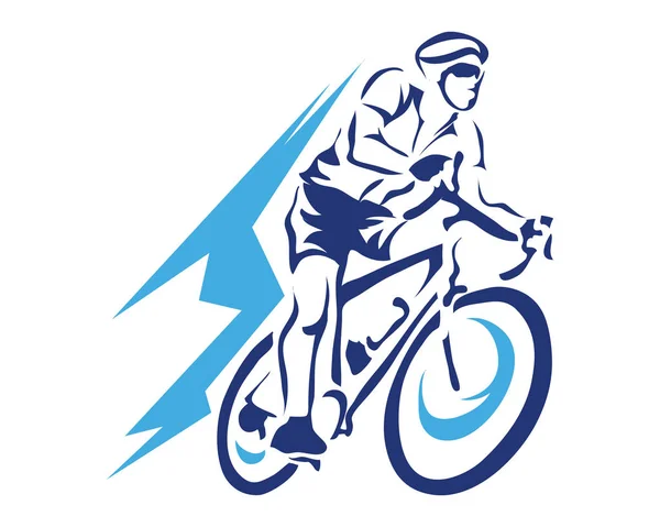 Logo Silueta Acción Ciclista Moderna Ciclista Movimiento Azul Acción — Vector de stock