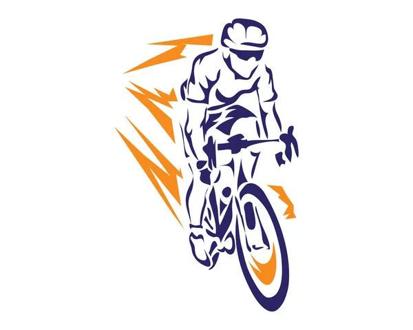 Modern Cycling Action Silhouette Logo Blue Motion Cyclist Action — Stock Vector
