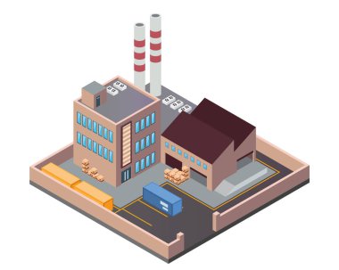 Modern izometrik endüstriyel fabrika ve depo lojistik Binası, diyagramları, Infographics, illüstrasyon ve diğer grafik için uygun varlıkları ile ilgili