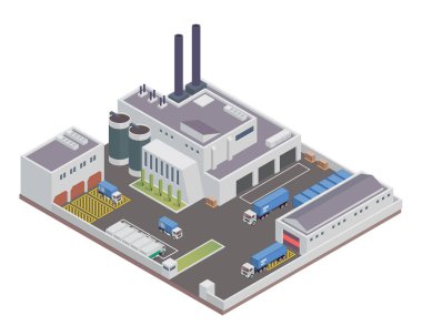 Modern izometrik endüstriyel fabrika ve depo lojistik Binası, diyagramları, Infographics, illüstrasyon ve diğer grafik için uygun varlıkları ile ilgili