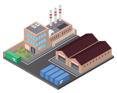 Modern izometrik endüstriyel fabrika ve depo lojistik Binası, diyagramları, Infographics, illüstrasyon ve diğer grafik için uygun varlıkları ile ilgili