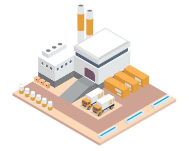 Modern izometrik endüstriyel fabrika ve depo lojistik Binası, diyagramları, Infographics, illüstrasyon ve diğer grafik için uygun varlıkları ile ilgili