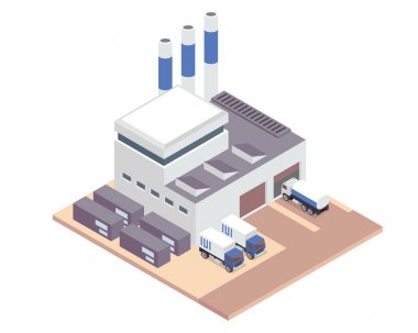 Modern izometrik endüstriyel fabrika ve depo lojistik Binası, diyagramları, Infographics, illüstrasyon ve diğer grafik için uygun varlıkları ile ilgili