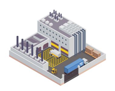 Modern izometrik endüstriyel fabrika ve depo lojistik Binası, diyagramları, Infographics, illüstrasyon ve diğer grafik için uygun varlıkları ile ilgili