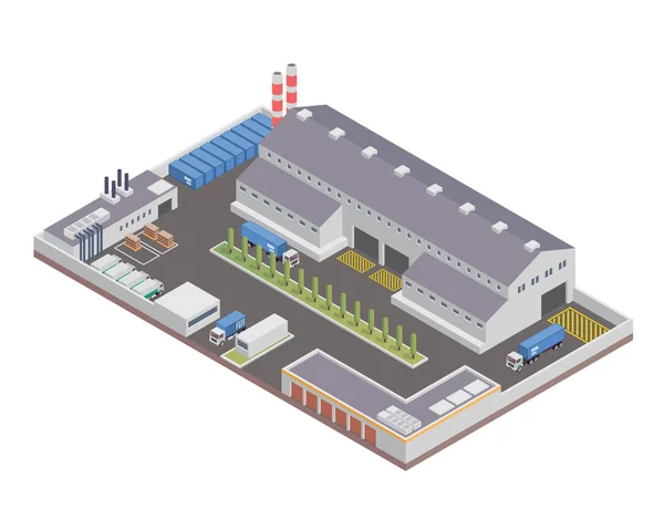 Fábrica Industrial Isométrica Moderna Edifício Logístico Armazém Apropriado Para Diagramas — Vetor de Stock