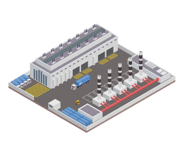 Moderne Isometrische Fabriek Magazijn Logistieke Industriebouw Geschikt Voor Diagrammen Infographics — Stockvector