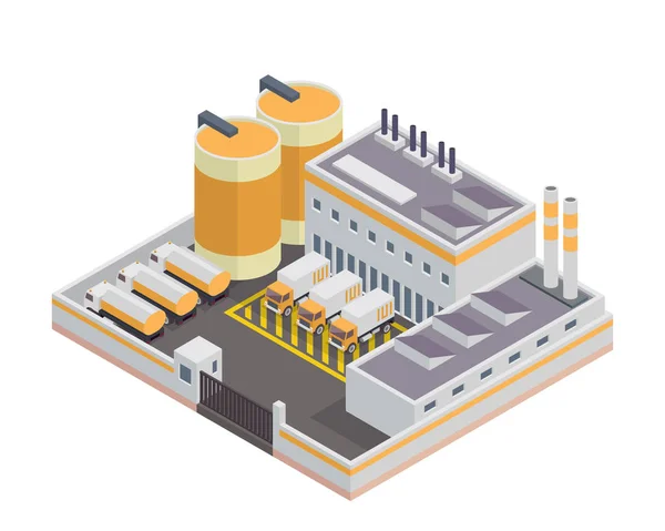 Modern Izometrik Endüstriyel Fabrika Depo Lojistik Binası Diyagramları Infographics Illüstrasyon — Stok Vektör