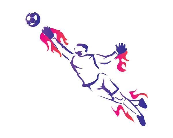 アクションのロゴで情熱的なサッカー ゴールキーパー選手 — ストックベクタ