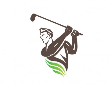 Poz sembolü illüstrasyon sallanan Modern tutkulu Golf sporcunun