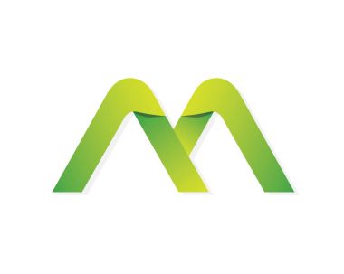 Modern yeşil Metal şerit M harfi alfabe sembol, teknoloji, yenilenebilir enerji sektörü, finans için uygun yaratıcı, pazarlama ve diğer dijital iş ilgili şirket