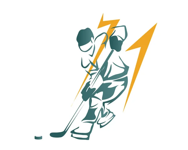 アクションのロゴで情熱的なプロ アイス ホッケー選手 — ストックベクタ