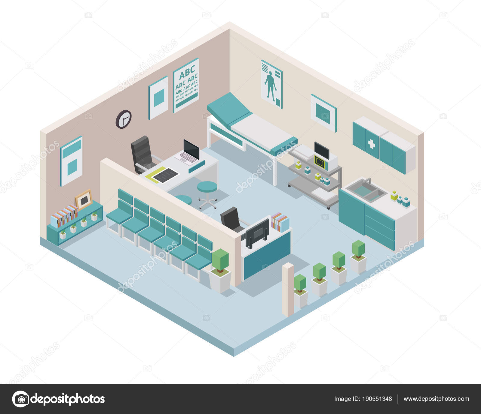 Modern Isometric Doctor Clinic Interior Design Stock