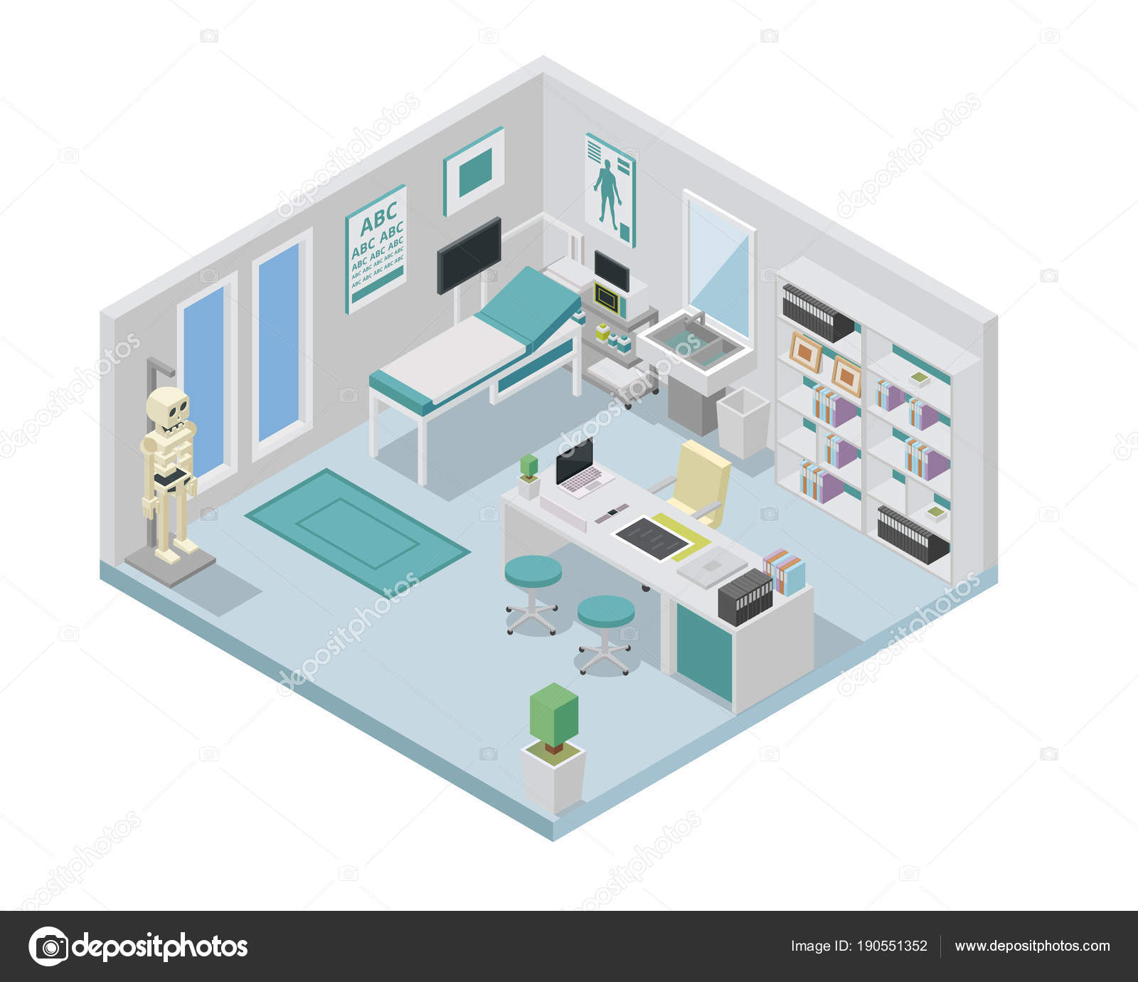 Modern Isometric Doctor Clinic Interior Design Stock