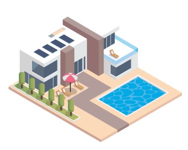 Modern Lüks Isometric Yeşil Eko Dost Evi, Güneş Paneli, Diyagramlar, Infografikler, Resimler ve Diğer Grafiklerle İlgili Varlıklar İçin Uygun
